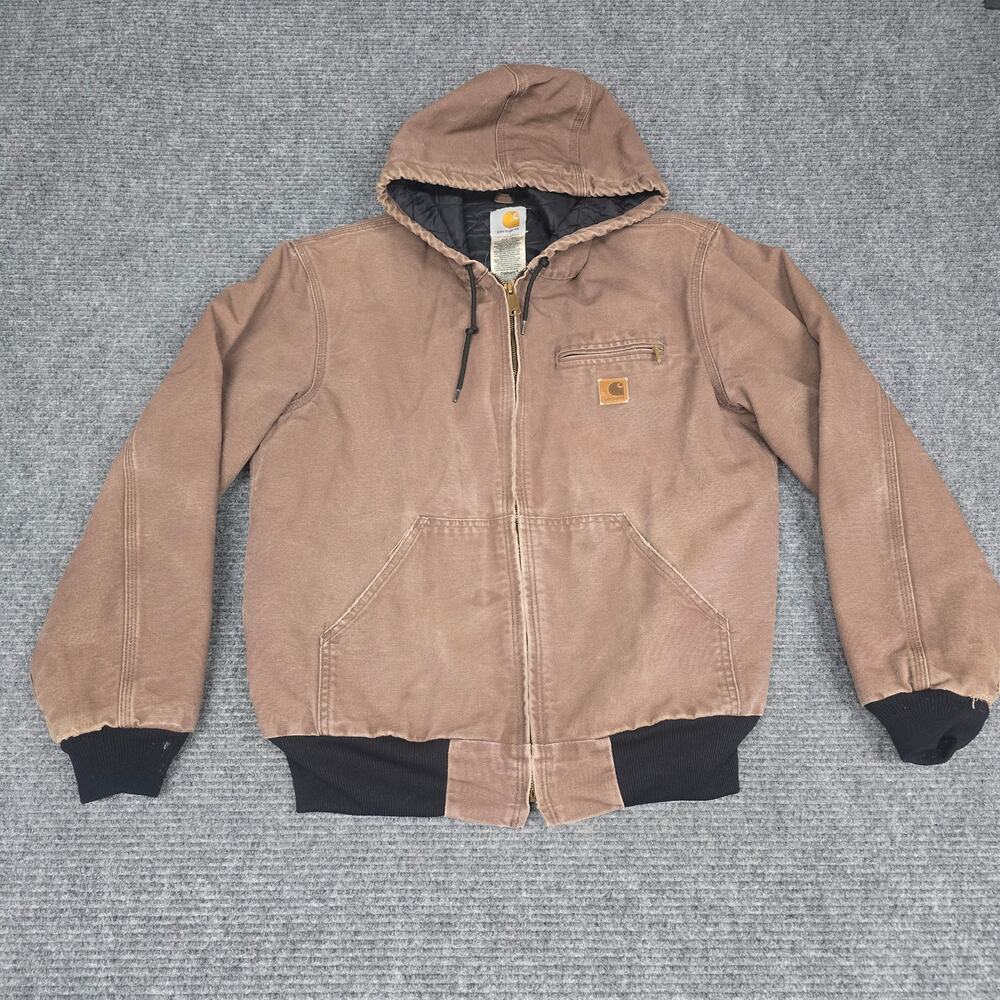 Carhartt J227 CHT Sandstone Sierra Hooded Duck Jacket Medium Y2K Honeycomb Fade